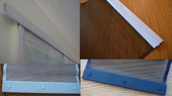 Panel flyscreen door with weights at the bottom and a top rod to hold it over the doorway